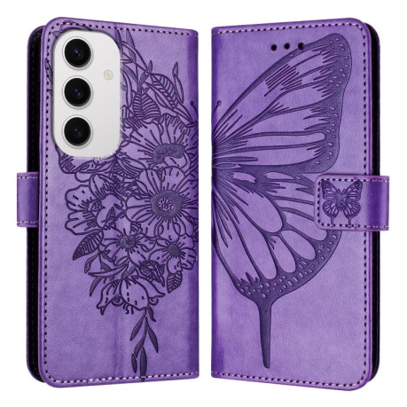 Чехол-книжка Embossed Butterfly для Samsung Galaxy S24 FE 5G - фиолетовый