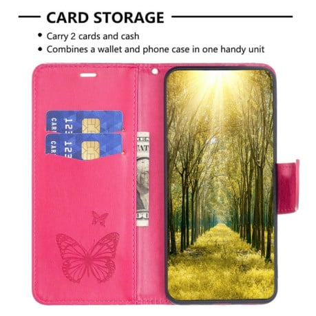 Чехол-книжка Butterflies Pattern для Samsung Galaxy A14 5G - пурпурно-красный