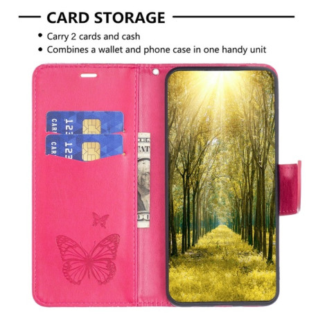 Чехол-книжка Butterflies Pattern для Samsung Galaxy S23 FE 5G - пурпурно-красный
