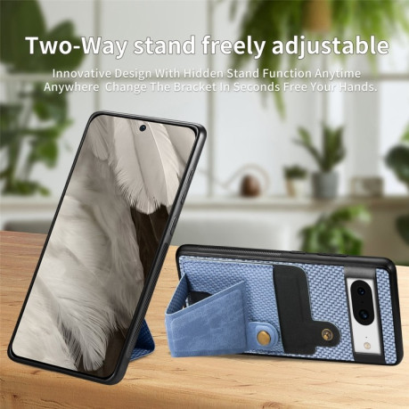 Протиударний чохол Carbon Fiber Wallet Flip Card K-shaped Holder для Google Pixel 8 - синій