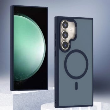 Противоударный чехол Transparent TPU Hybrid PC Magsafe для Samsung Galaxy S24 FE 5G - синий