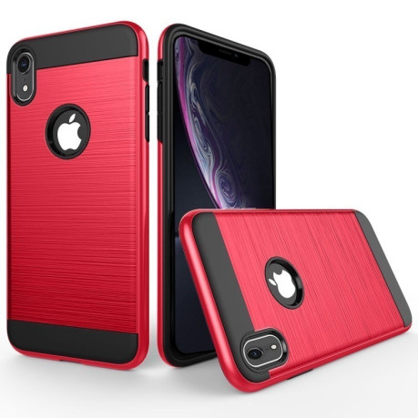 Противоударный чехол Brushed Texture Rugged Armor Protective Case на iPhone XR красный