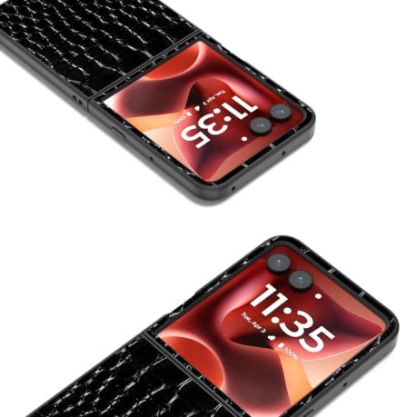 Противоударный чехол ABEEL Crocodile Texture Genuine Leather для Motorola Razr 60 Ultra - чорний