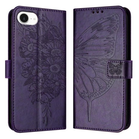 Чехол-книжка Embossed Butterfly для iPhone 16e - фиолетовый
