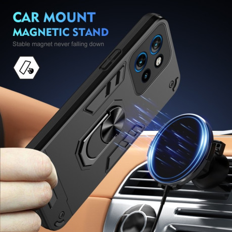 Ударозахисний чохол Shockproof Metal Ring Holder для Motorola Edge 50 Neo - чорний