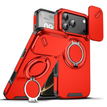 Ударостійкий чохол зі шторкою камери Sliding Camshield і кільцем-підставкою на iPhone 18 Pro Max — червоний
