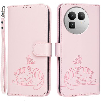 Чехол-книжка Cat Butterfly Embossed RFID Vegan с ремешком на Realme GT8 Pro Global — розовый