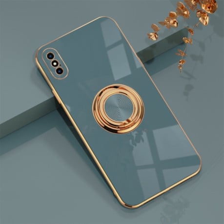 Протиударний чохол 6D Electroplating Full Coverage with Magnetic Ring для iPhone XS / X - сірий