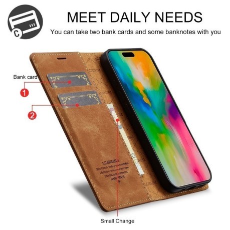 Чехол-книжка LCIMEEKE Strong для iPhone 16 - коричневый