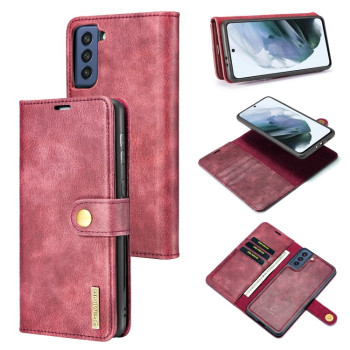 Кожаный чехол-книжка DG.MING Crazy Horse Texture на Samsung Galaxy S21 FE - красный