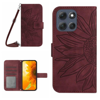 Чехол-книжка Skin Feel с рисунком подсолнуха на Motorola Moto G86 5G - винно-красный