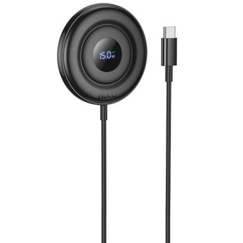 Беспроводная зарядка MagSafe Hoco CW61 Phantom magnetic with digital display для iPhone - Black