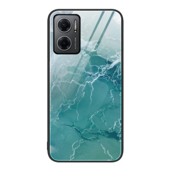 Противоударный стеклянный чехол Marble Pattern Glass на Xiaomi Redmi Note 11E/Redme 10 5G - Green Ocean