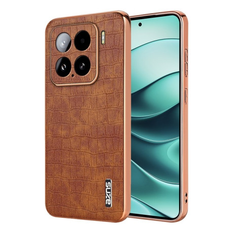 Чехол AZNS Electroplated Frame Crocodile Texture на Xiaomi 15 - коричневый
