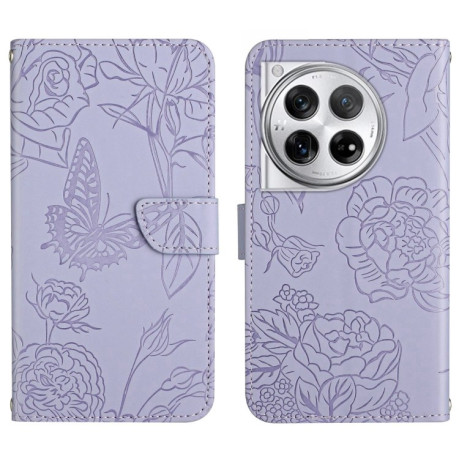 Чехол-книжка Butterfly Peony Embossed для OnePlus 12 5G - фиолетовый