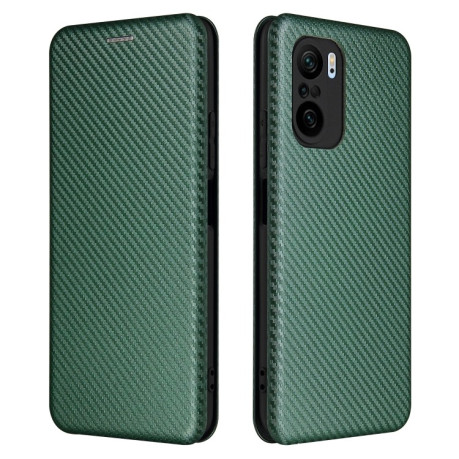Чехол-книжка Carbon Fiber Texture на Xiaomi Mi 11i/Poco F3/Redmi K40/K40 Pro - зеленый