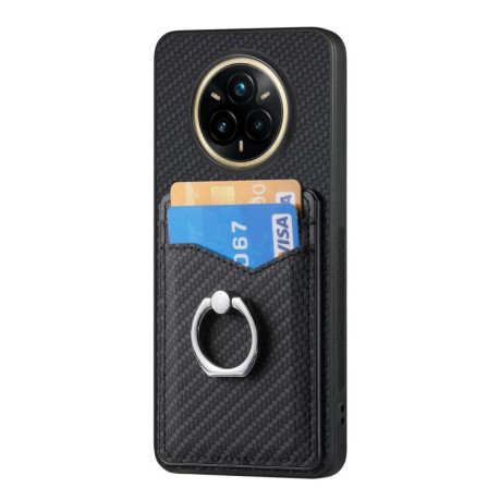 Противоударный чехол Carbon Fiber Card Wallet Ring Holder для Realme 14 Pro+ - черный