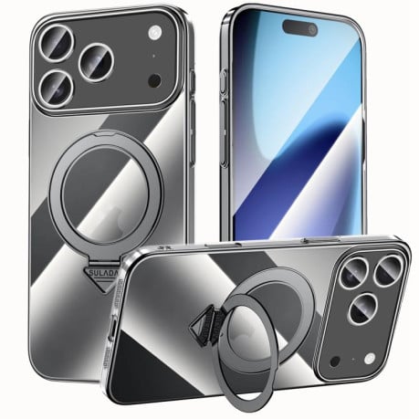 Чехол SULADA Electroplated прозрачный с MagSafe и подставкой на iPhone 17 Pro Max - черный