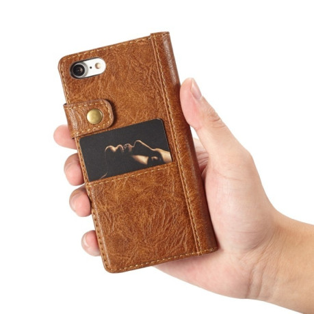 Кожаный чехол-книжка CaseMe на iPhone SE 3/2 2022/2020/8/7 Crazy Horse Texture с отделением для кредитных карт (Коричневый)