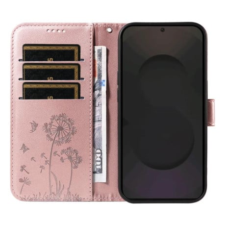 Чохол-книжка з тисненням Dandelion та магнітним хлястиком на Samsung Galaxy S25 FE 5G - рожеве золото