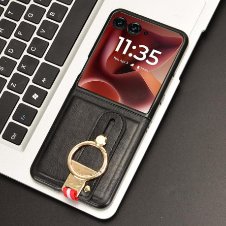 Противоударный чехол Wristband Leather Back для Motorola Razr 60 Ultra - черный