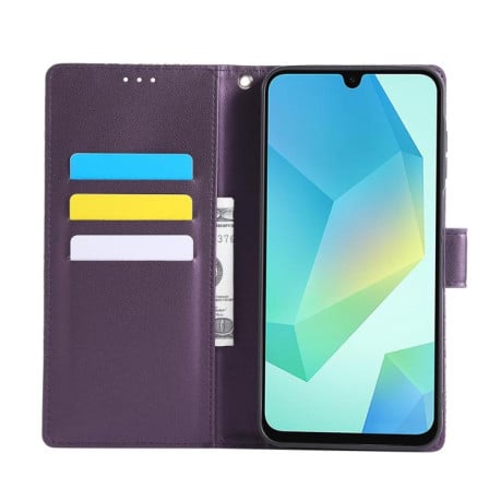 Чехол-книжка с тиснением Роза на Samsung Galaxy S25 FE 5G - темно-фиолетовый