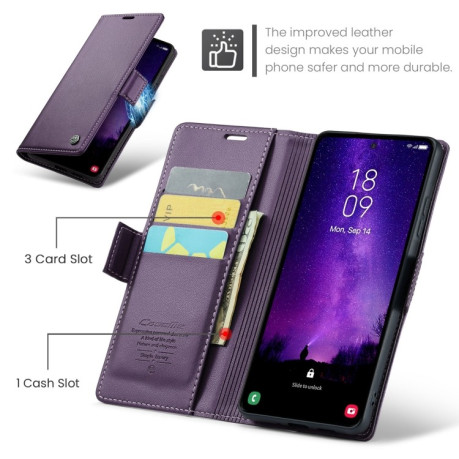 Чехол-книжка CaseMe 023 Butterfly Buckle Litchi Texture RFID Anti-theft Leather для Samsung Galaxy S24 FE 5G - фиолетовый