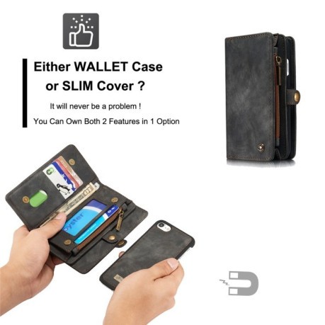 Шкіряний чохол-гаманець CaseMe на iPhone SE 3/2 2022/2020/8/7 (Чорний)