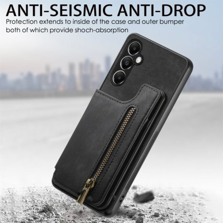 Протиударний чохол Retro Painted Zipper Wallet для Samsung Galaxy M15 - чорний