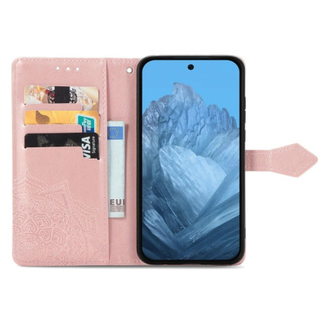 Чехол-книжка Mandala Embossing Pattern на Google Pixel 9 - розовое золото
