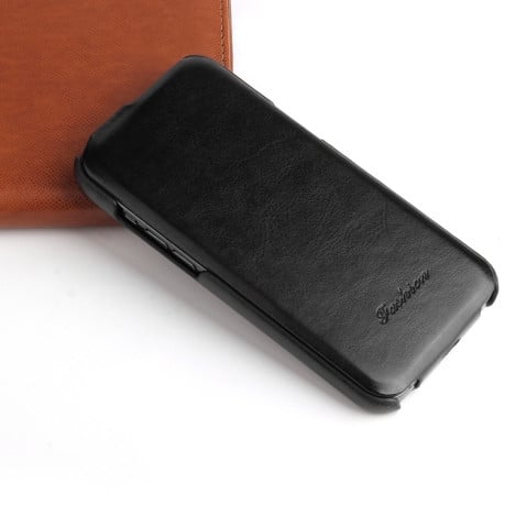 Кожаный флип-чехол Fierre Shann Retro Oil Wax Texture на iPhone 12 Pro Max - черный