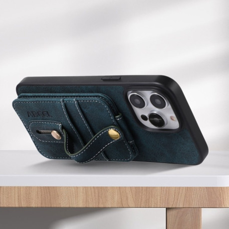 Противоударный чехол ABEEL Litchi Texture Card Bag для iPhone 15 Pro Max - синий