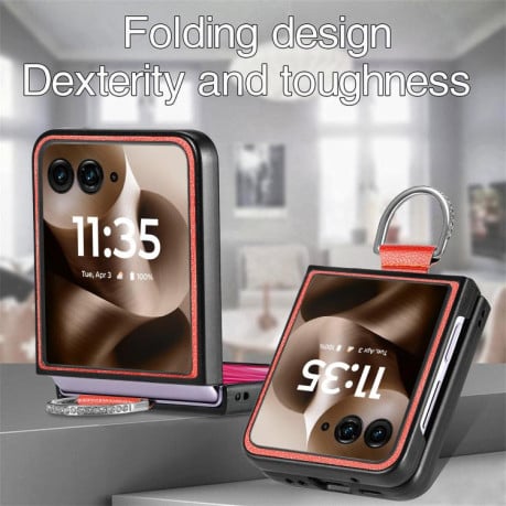 Противоударний чехол Litchi Texture на Motorola Razr 60 Ultra - оранжевий