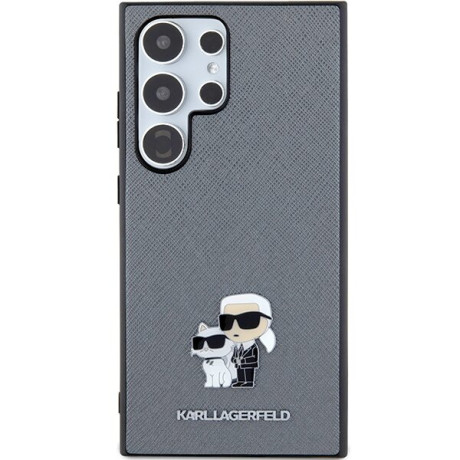Оригінальний чохол Karl Lagerfeld Saffiano Karl &amp; Choupette Metal Pin для Samsung Galaxy S24 Ultra - Gray/gray(KLHCS24LPSAKCMPG)