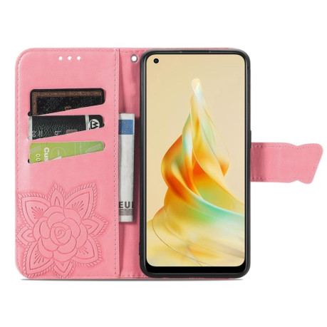 Чехол-книжка Butterfly Love Flower Embossed для OPPO Reno8 T 4G - розовый