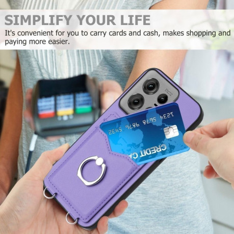 Протиударний чохол R20 Ring Card Holder для Motorola Edge 50 Pro 5G - фіолетовий