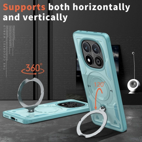 Противоударный чехол MagSafe Holder Armor PC Hybrid для Xiaomi Redmi Note 14 Pro 5G/Poco X7 - голубой