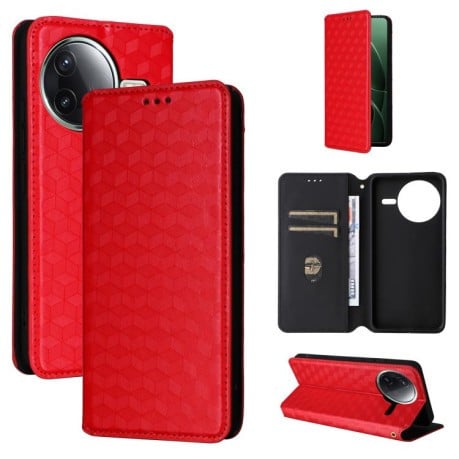 Чехол-книжка Cubic Grid Calf Texture для Xiaomi Poco F7 Pro / F7 Ultra - красный