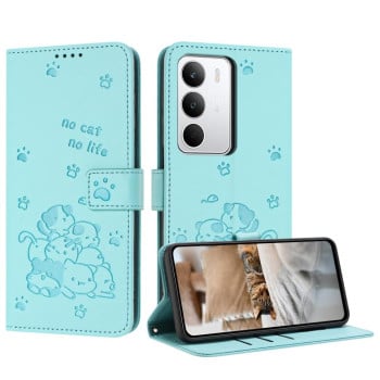 Чехол-книжка Embossed Kitten Phone Leather для Realme C71 4G - зеленый