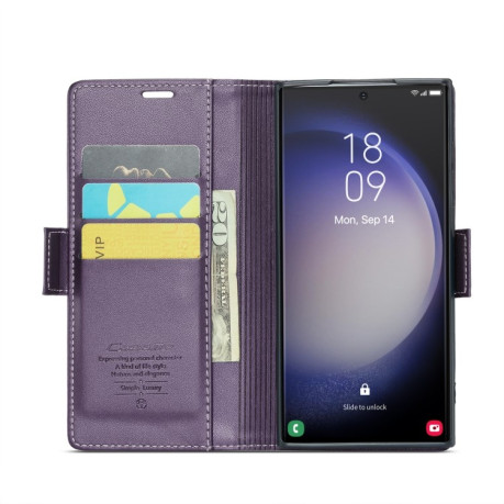 Чохол-книжка CaseMe 023 Butterfly Buckle Litchi RFID Anti-theft Leather для Samsung Galaxy S24 Ultra - фіолетовий