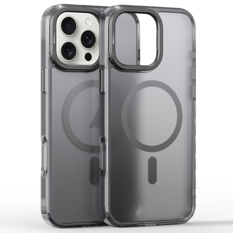 Протиударний чохол Frosted Crystal Clear Lens Holder MagSafe Magnetic для iPhone 16 Pro Max - прозоро-сірий