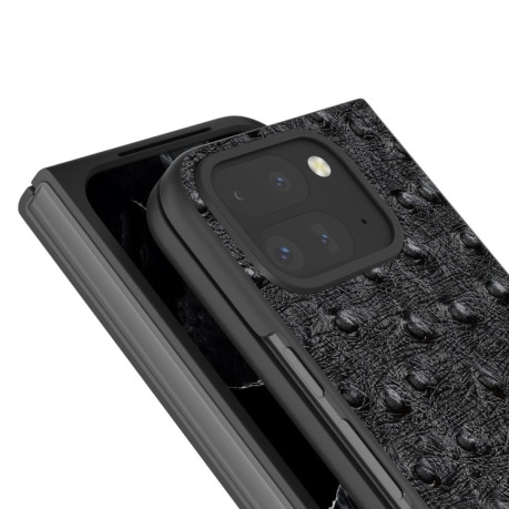 Кожаный чехол ABEEL Genuine Leather Ostrich Texture для Google Pixel 9 Pro Fold - черный