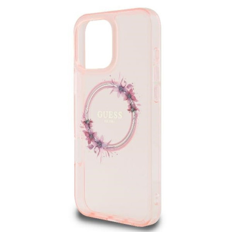 Оригинальный чехол Guess IML Flowers Wreath MagSafe для iPhone 16 Pro - Pink