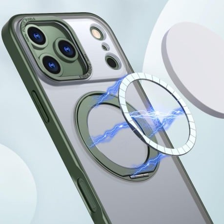 Чехол kalebol с MagSafe и подставкой 360 Metal Ring Holder на iPhone 17 Pro - зеленый