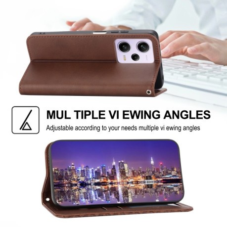 Чехол-книжка Cubic Grid Calf Texture для Xiaomi Redmi Note 12 Pro 5G/Poco X5 Pro - коричневый