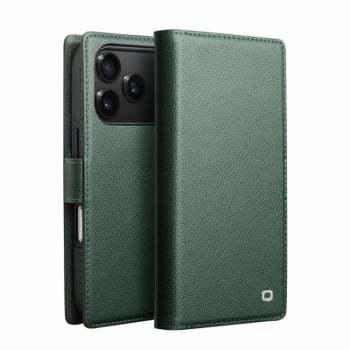 Чохол-книжка QIALINO Classics 3rd з натуральної шкіри на iPhone 17 Pro — бірюзовий