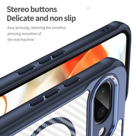 Ударозахисний чохол Carbon Fiber Texture MagSafe Translucent на Google Pixel 9a - синій