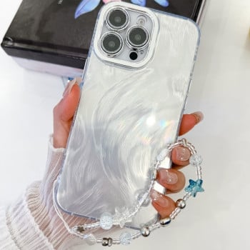 Протиударний чохол Plating Glitter Texture Chain для iPhone 16 Pro Max - White Feather Yarn