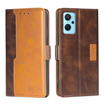 Чехол-книжка с магнитной застежкой и контрастной отделкой на Realme 9i/OPPO A76/A96 4G - коричневый