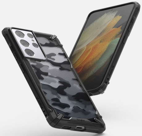 Оригинальный чехол Ringke Fusion X Design durable на Samsung Galaxy S21 Ultra - Camo Black